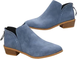 Women Pointed Toe Ankle Boots 2022 Fall Fashion Casual Back Zipper V Cutout Block Chunky Mid Heel Booties Solid Comfy Slip on Ladies Shoes