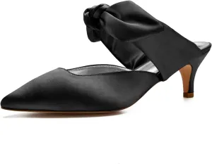Women Pointed Toe Ribbon Tie Strap Sandals Mid Heel Satin Strappy Slip-on Party Wedding Slingback Evening Bridal Shoes