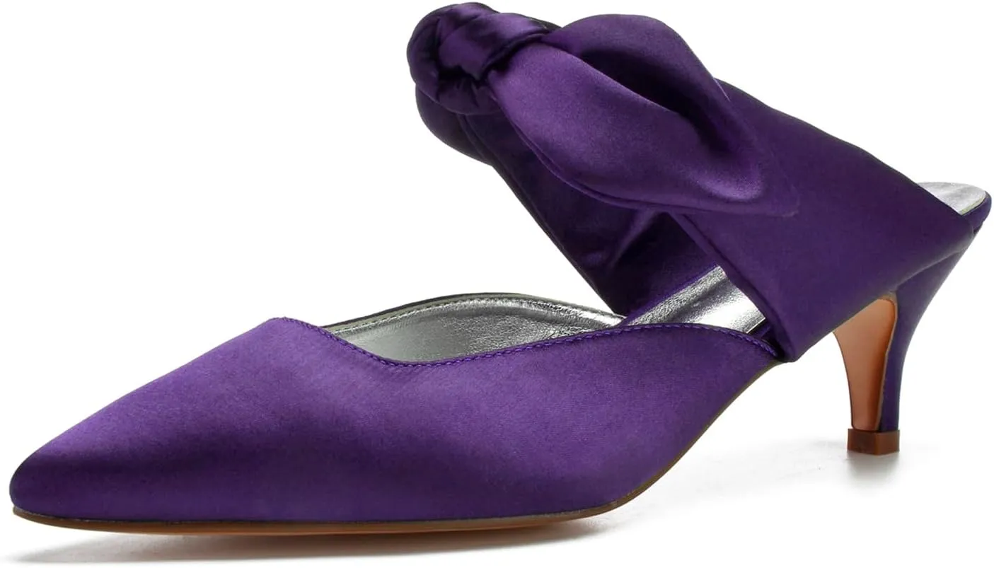 Women Pointed Toe Ribbon Tie Strap Sandals Mid Heel Satin Strappy Slip-on Party Wedding Slingback Evening Bridal Shoes