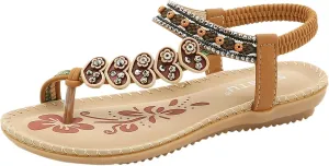 Women Sandal Elastic Ankle Strap Flats Ring Toe Comfortable Flip Flops Open Toe Casual Sandals For Party
