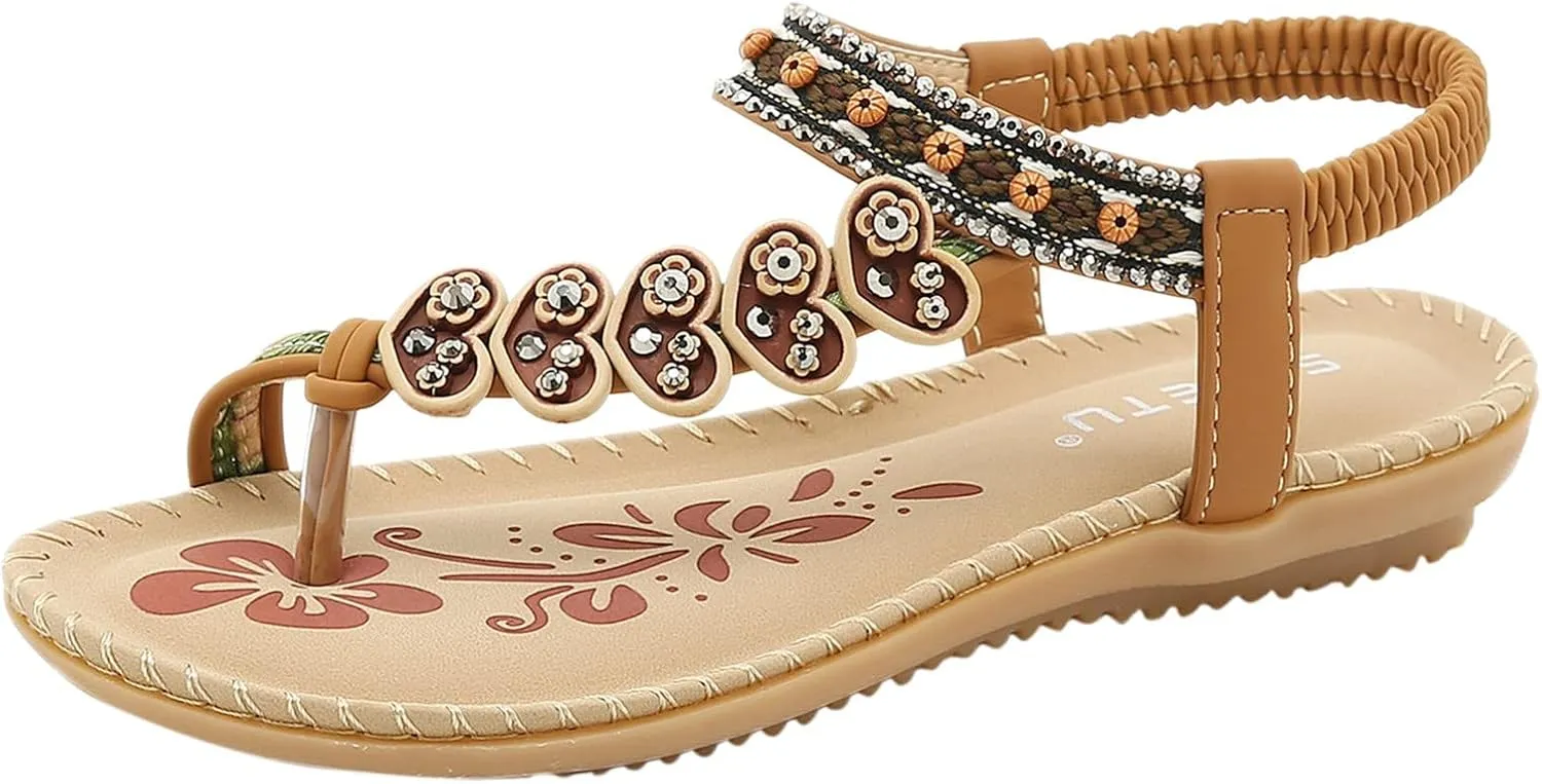 Women Sandal Elastic Ankle Strap Flats Ring Toe Comfortable Flip Flops Open Toe Casual Sandals For Party