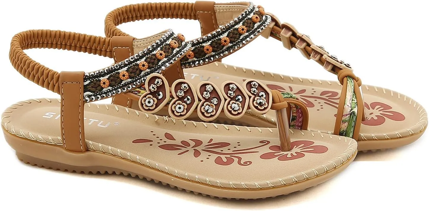 Women Sandal Elastic Ankle Strap Flats Ring Toe Comfortable Flip Flops Open Toe Casual Sandals For Party
