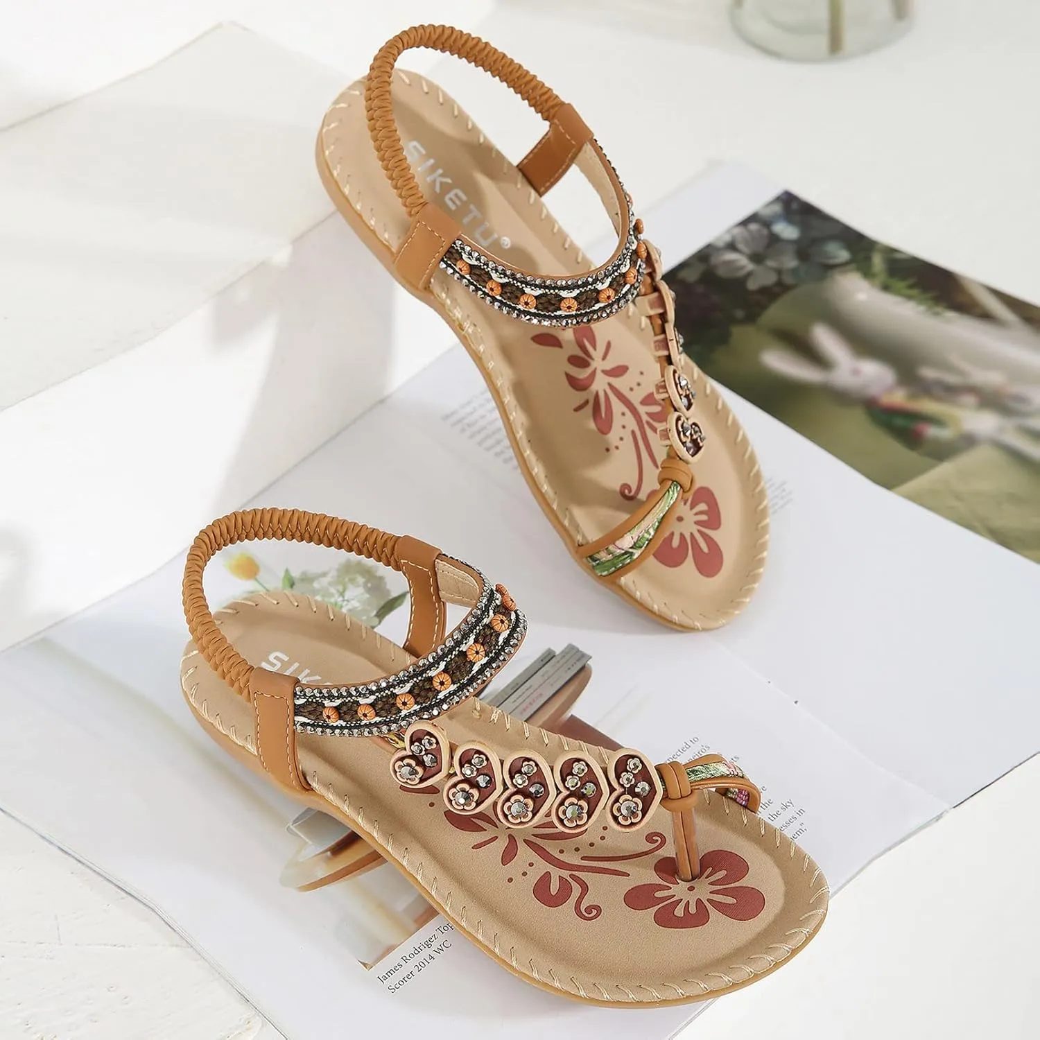 Women Sandal Elastic Ankle Strap Flats Ring Toe Comfortable Flip Flops Open Toe Casual Sandals For Party