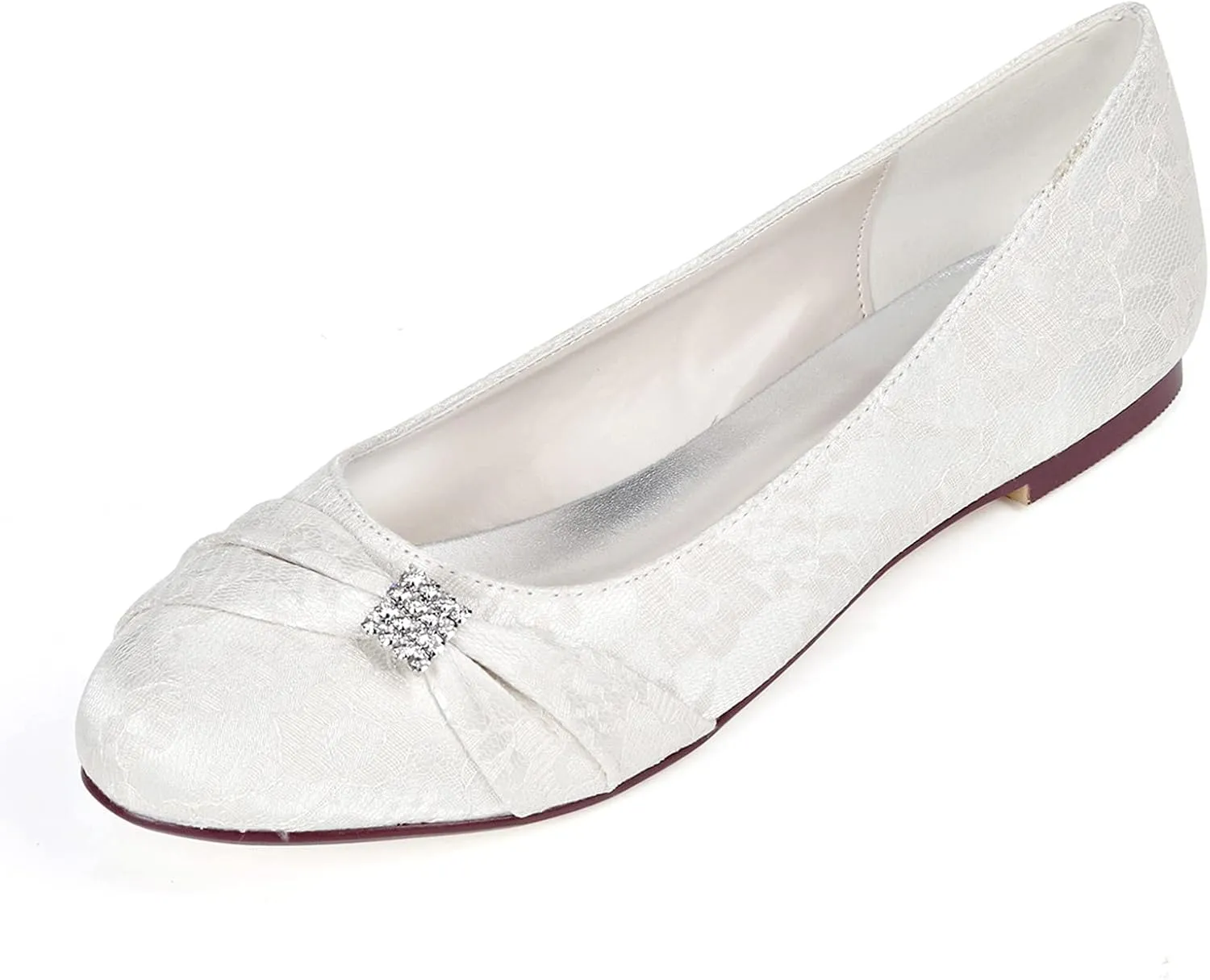 Women Slip on Bridal Shoes Ladies Rhinestone Lace Satin Ballet Flats Evening Party Wedding Dress Shoes Sandals