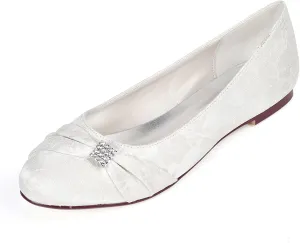 Women Slip on Bridal Shoes Ladies Rhinestone Lace Satin Ballet Flats Evening Party Wedding Dress Shoes Sandals