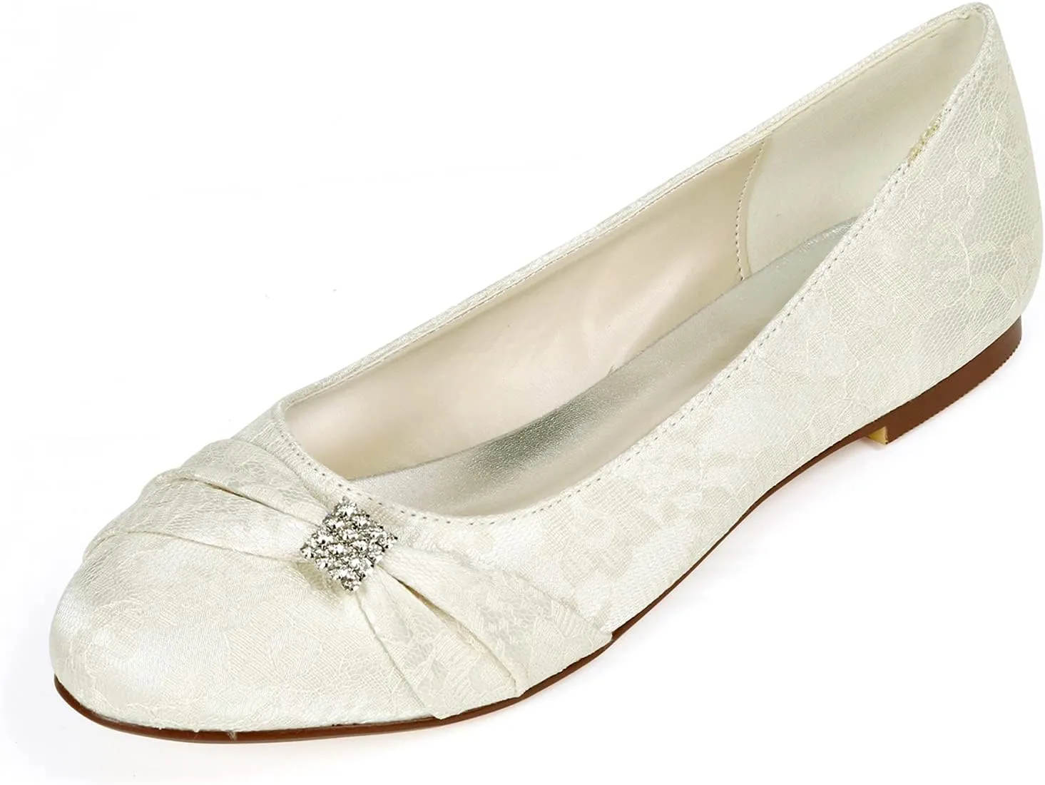 Women Slip on Bridal Shoes Ladies Rhinestone Lace Satin Ballet Flats Evening Party Wedding Dress Shoes Sandals