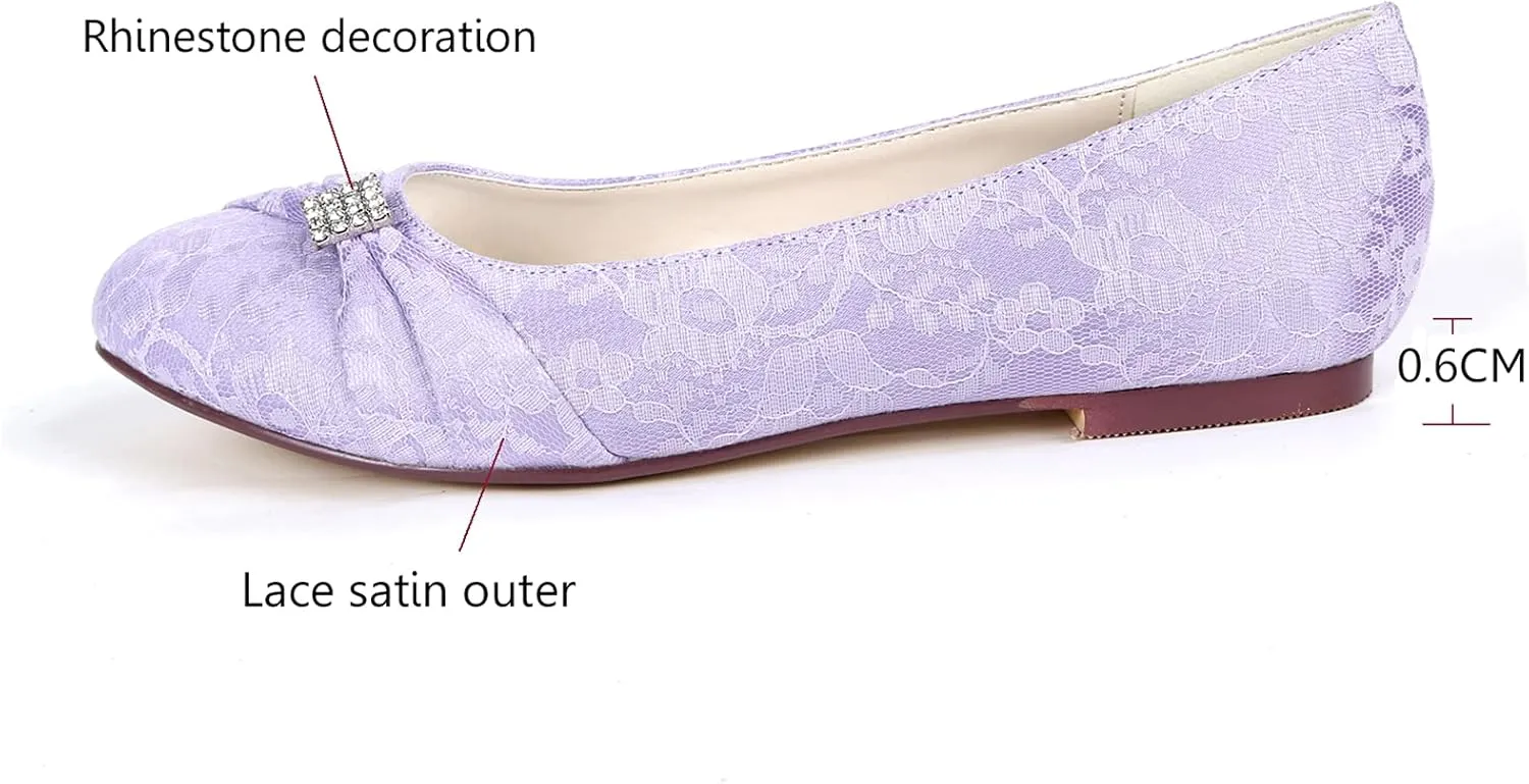 Women Slip on Bridal Shoes Ladies Rhinestone Lace Satin Ballet Flats Evening Party Wedding Dress Shoes Sandals
