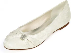 Women Slip on Bridal Shoes Ladies Rhinestone Lace Satin Ballet Flats Evening Party Wedding Dress Shoes Sandals