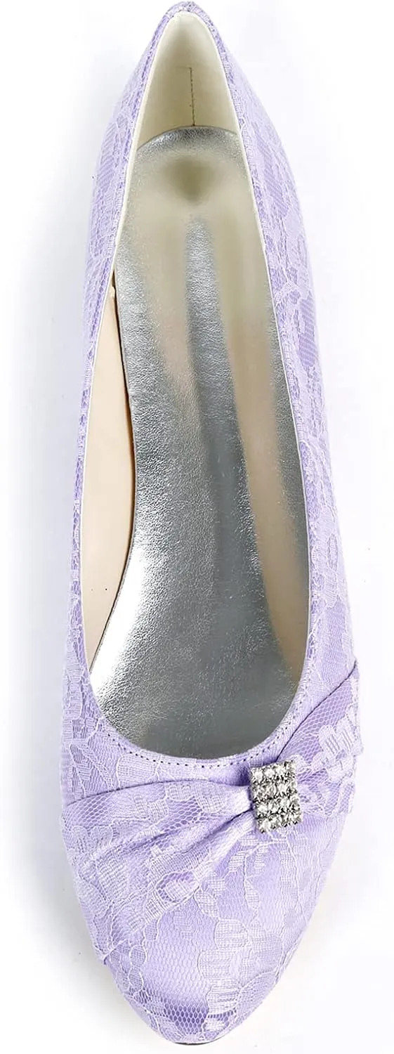 Women Slip on Bridal Shoes Ladies Rhinestone Lace Satin Ballet Flats Evening Party Wedding Dress Shoes Sandals