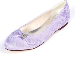 Women Slip on Bridal Shoes Ladies Rhinestone Lace Satin Ballet Flats Evening Party Wedding Dress Shoes Sandals