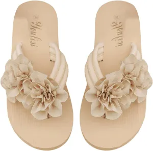 Women's 3D Floral Flip Flops Elegant Appliques Beach Thongs Sandals Summer Flats Shoes