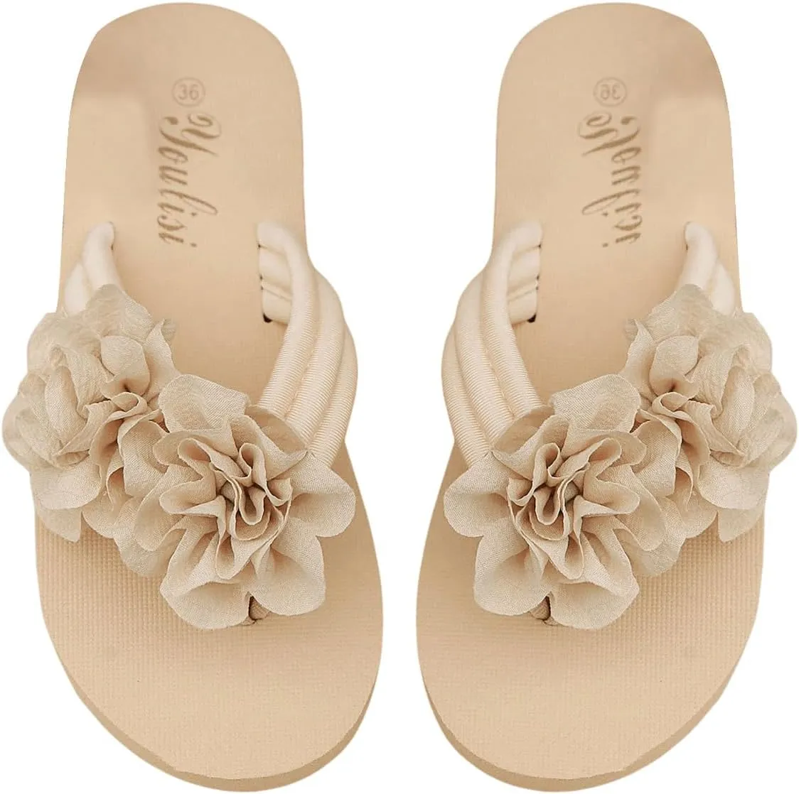 Women's 3D Floral Flip Flops Elegant Appliques Beach Thongs Sandals Summer Flats Shoes