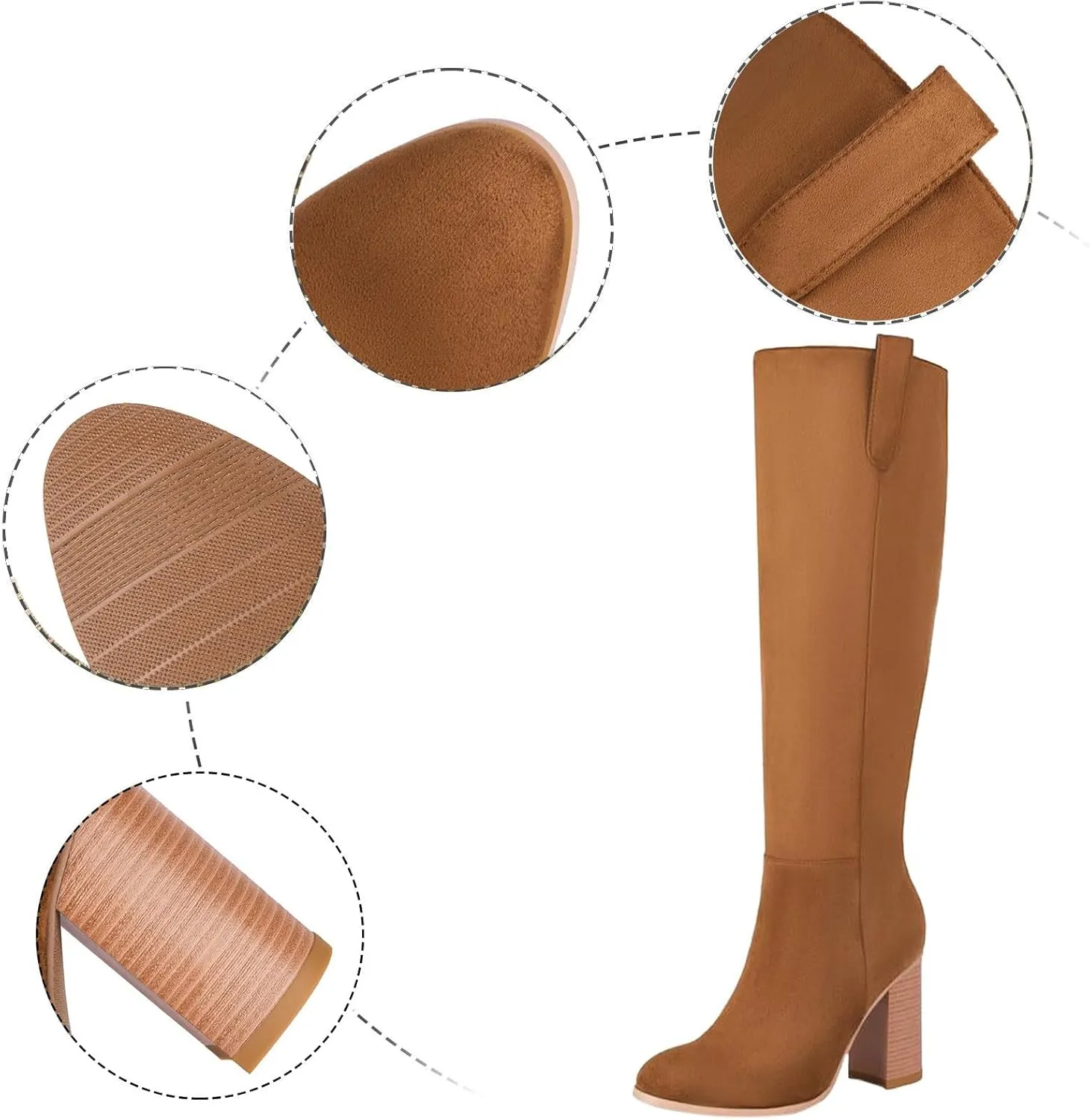 Women's Autumn and Winter Fashion Round Head High Heel Suede Boots Solid Color Non Slip Slip On Boots Over Knee Leather Boots