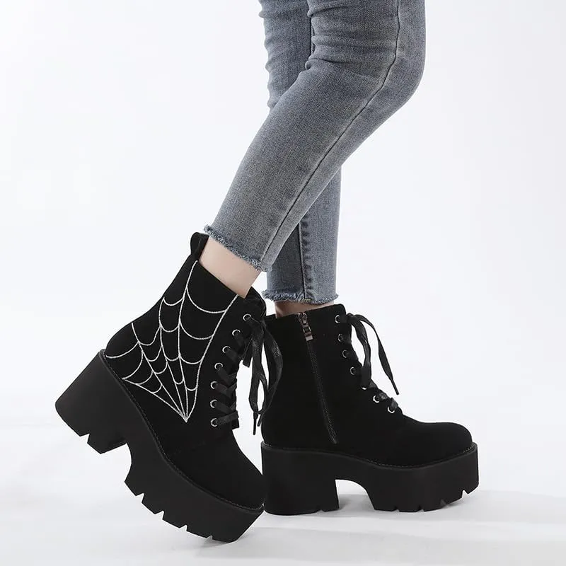 Women's Black Lace up Goth Platform Boots, Chunky Block Ankle Gothic Combat Boots, Cosplay Fashion Punk Boots Shoes