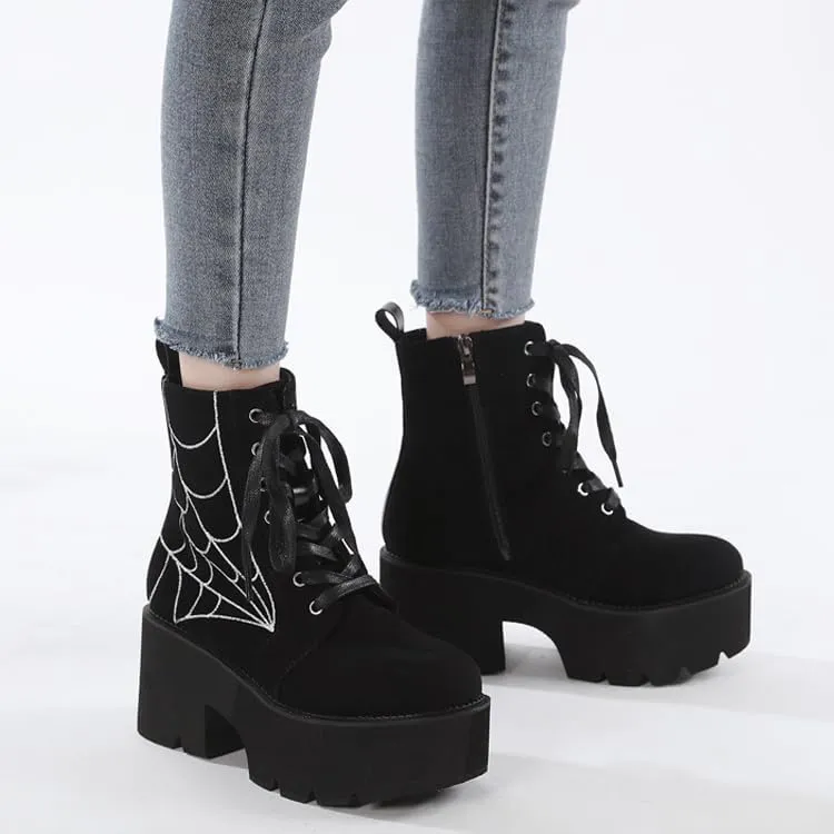 Women's Black Lace up Goth Platform Boots, Chunky Block Ankle Gothic Combat Boots, Cosplay Fashion Punk Boots Shoes