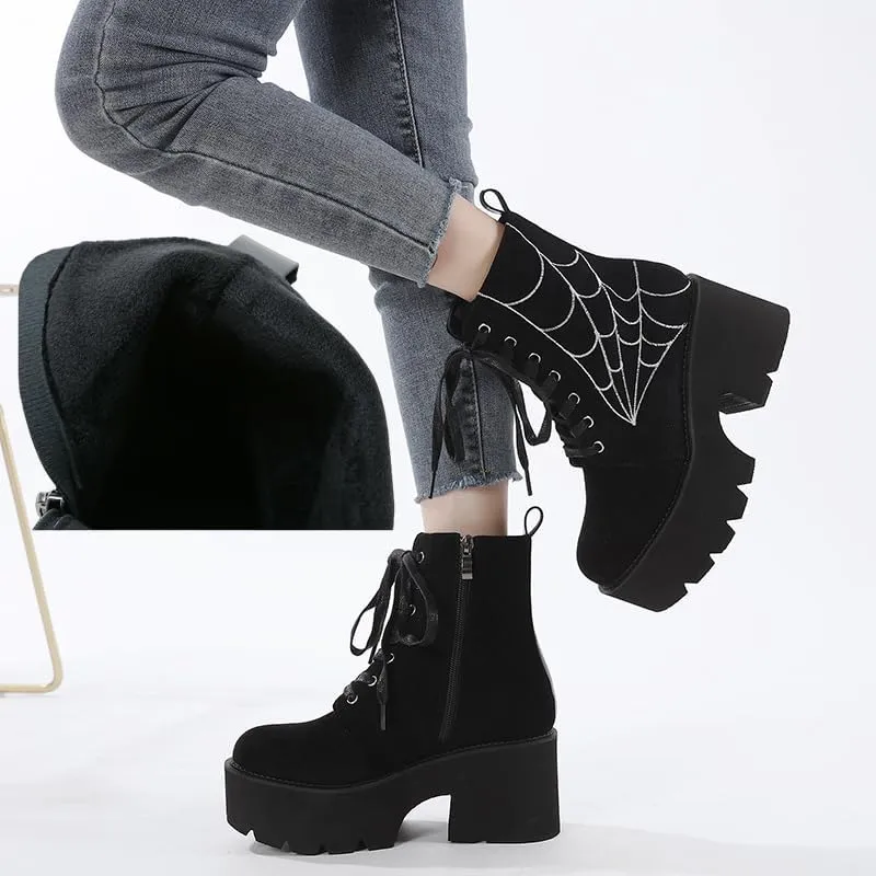 Women's Black Lace up Goth Platform Boots, Chunky Block Ankle Gothic Combat Boots, Cosplay Fashion Punk Boots Shoes