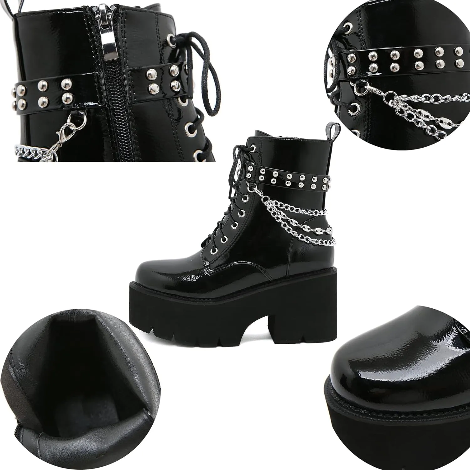 Women's Black Lace up Goth Platform Boots, Chunky Block Ankle Gothic Combat Boots, Cosplay Fashion Punk Boots Shoes