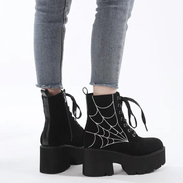 Women's Black Lace up Goth Platform Boots, Chunky Block Ankle Gothic Combat Boots, Cosplay Fashion Punk Boots Shoes