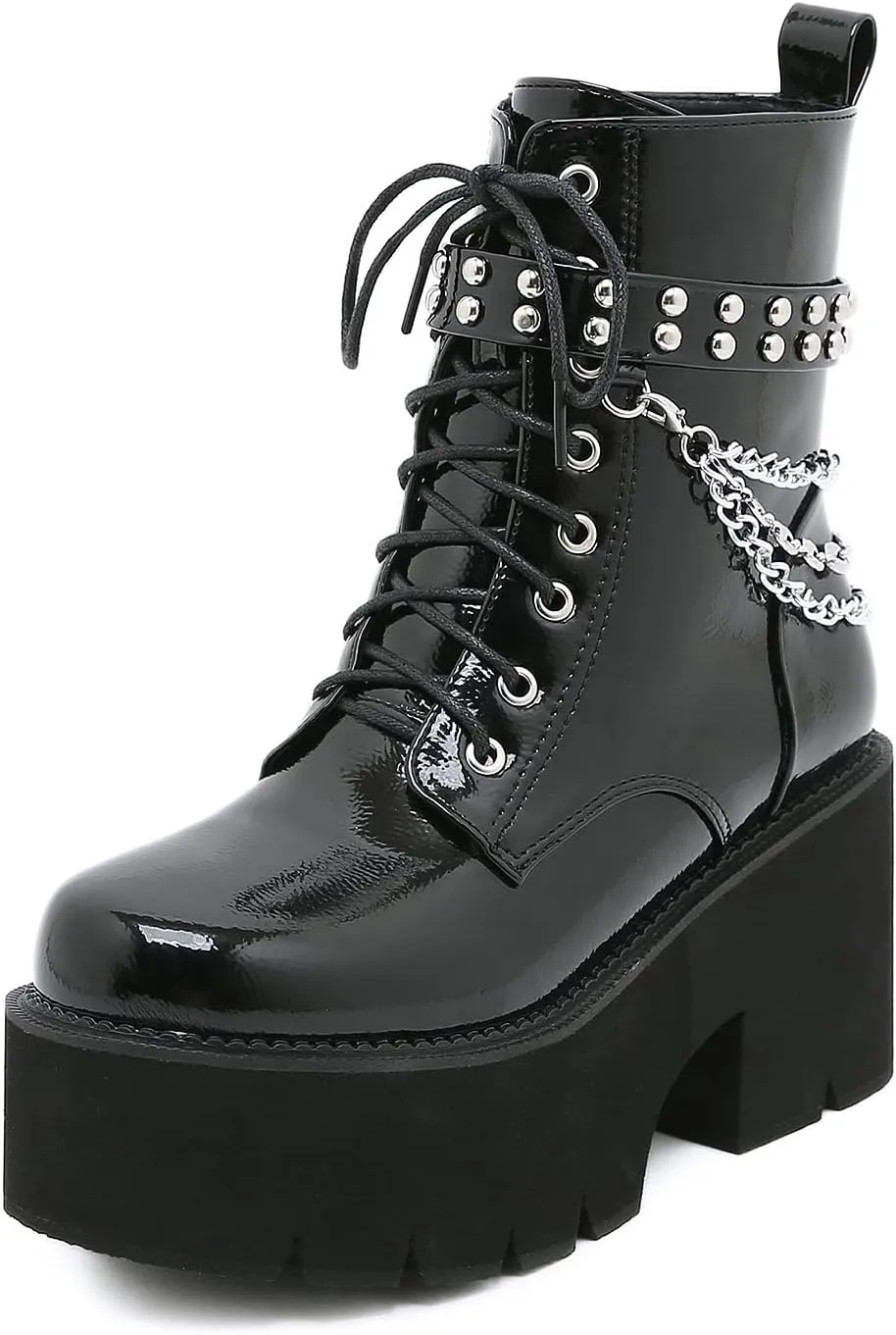 Women's Black Lace up Goth Platform Boots, Chunky Block Ankle Gothic Combat Boots, Cosplay Fashion Punk Boots Shoes