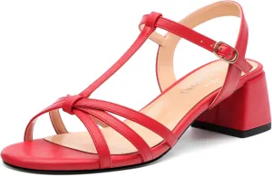 Womens Block Heel Sandals, Open Toe Low Chunky Heel T-strap Sandals for Women, Ankle Strap Sandals with Buckle, Comfort Strappy Sandals 2"