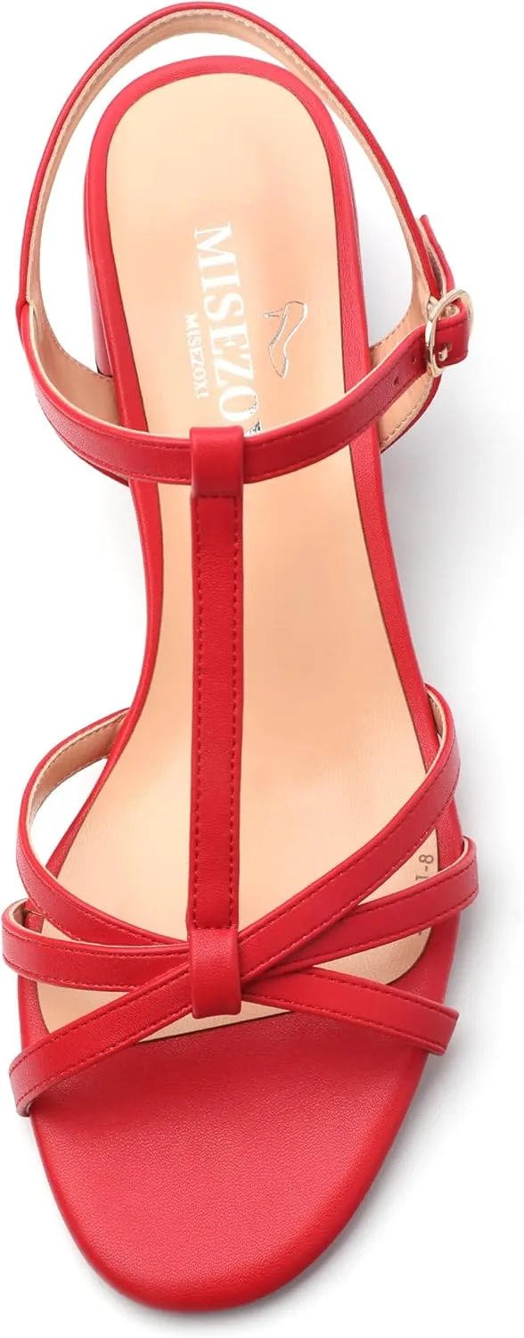 Womens Block Heel Sandals, Open Toe Low Chunky Heel T-strap Sandals for Women, Ankle Strap Sandals with Buckle, Comfort Strappy Sandals 2"