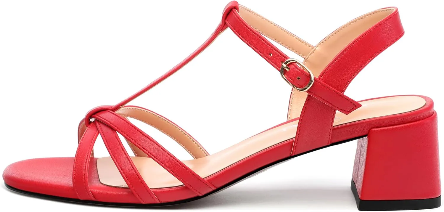 Womens Block Heel Sandals, Open Toe Low Chunky Heel T-strap Sandals for Women, Ankle Strap Sandals with Buckle, Comfort Strappy Sandals 2"