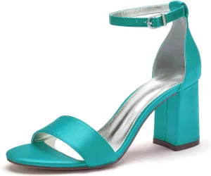 Women's Block Heels Wedding Sandals for Bride Satin Bridal Shoes Formal Evening Prom Party Shoes