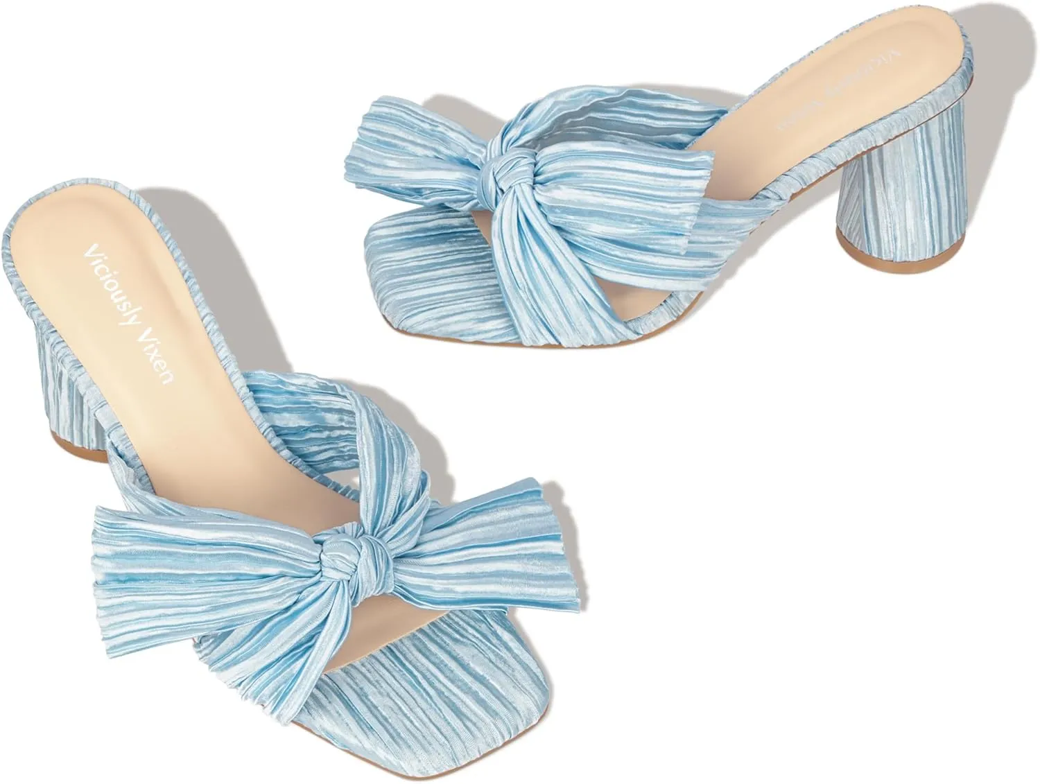 Women's Bow Heels Kitten Block Heeled Sandals Low Square Open Toe Wedding Shoes