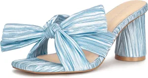 Women's Bow Heels Kitten Block Heeled Sandals Low Square Open Toe Wedding Shoes