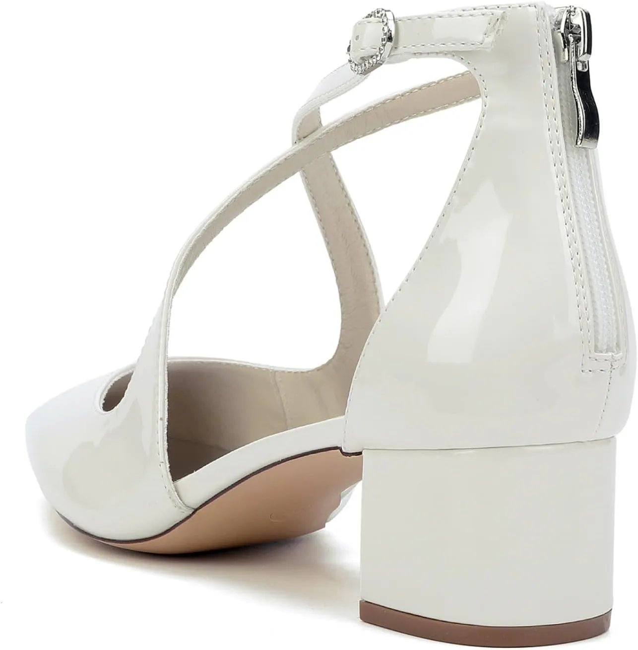 Women's Bridal Low Block Heeled Dress Pumps Pointed Toe Cross Strap Wedding Bridal Party Chunky Shoes 4.5 Cm