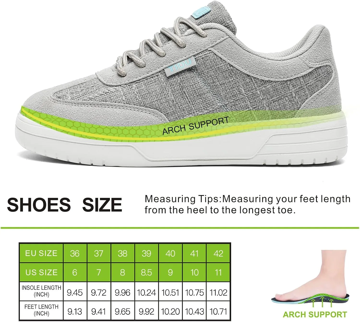 Women's Canvas Walking Shoes with Orthopedic Arch Support Comfortable Fashion Sneakers for Plantar Fasciitis Flat Feet Pain Relief