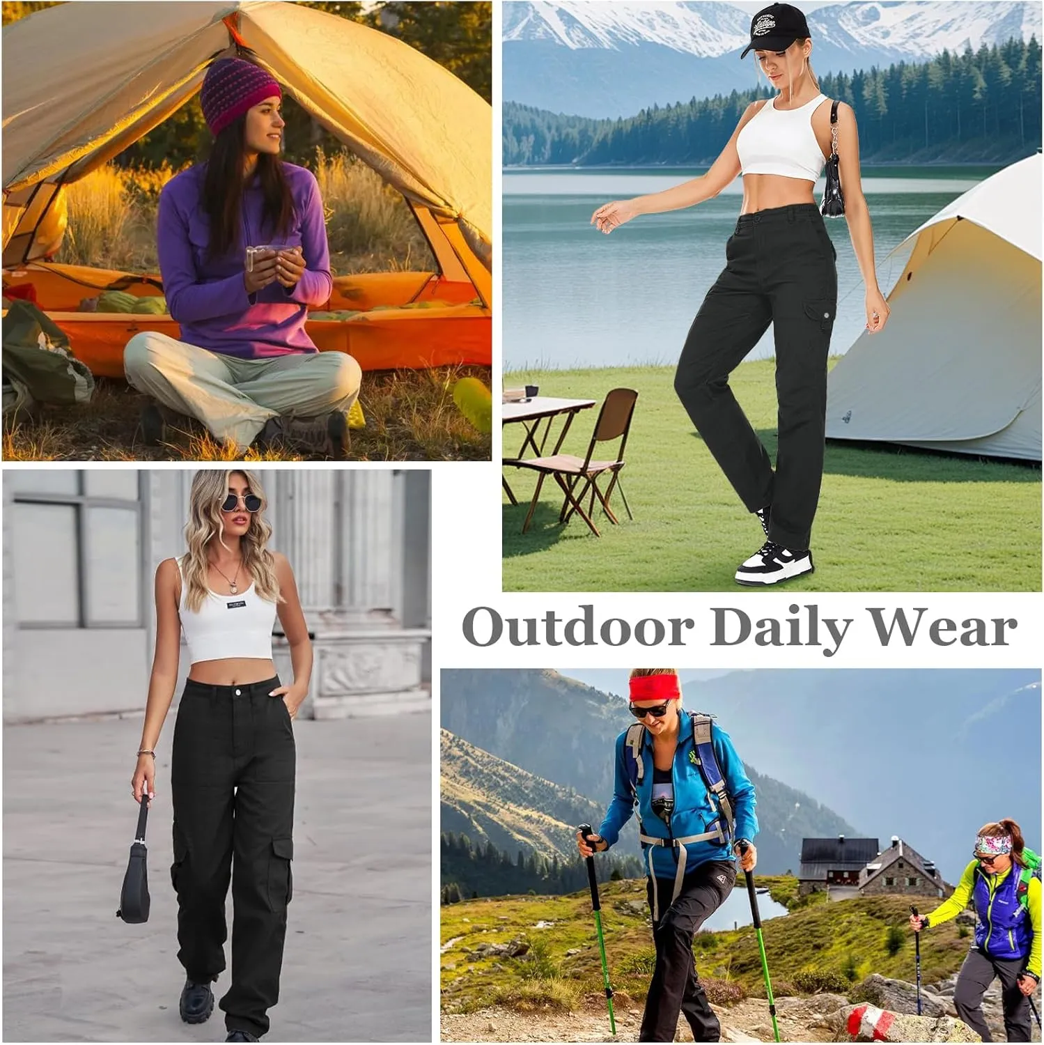 Women's Cargo Pants Casual Y2K Streetwear Cotton Summer Travel Work Hiking Pants with 7 Pockets Combat Tactical