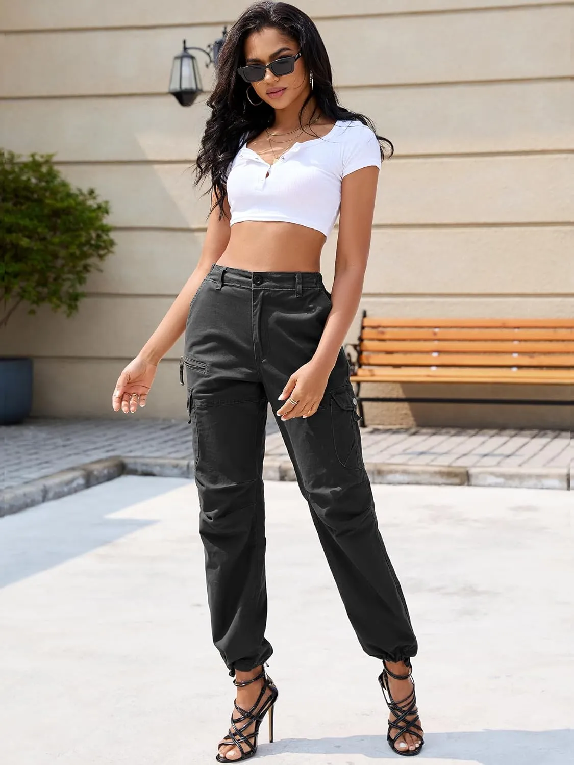 Women's Cargo Pants Casual Y2K Streetwear Cotton Summer Travel Work Hiking Pants with 7 Pockets Combat Tactical