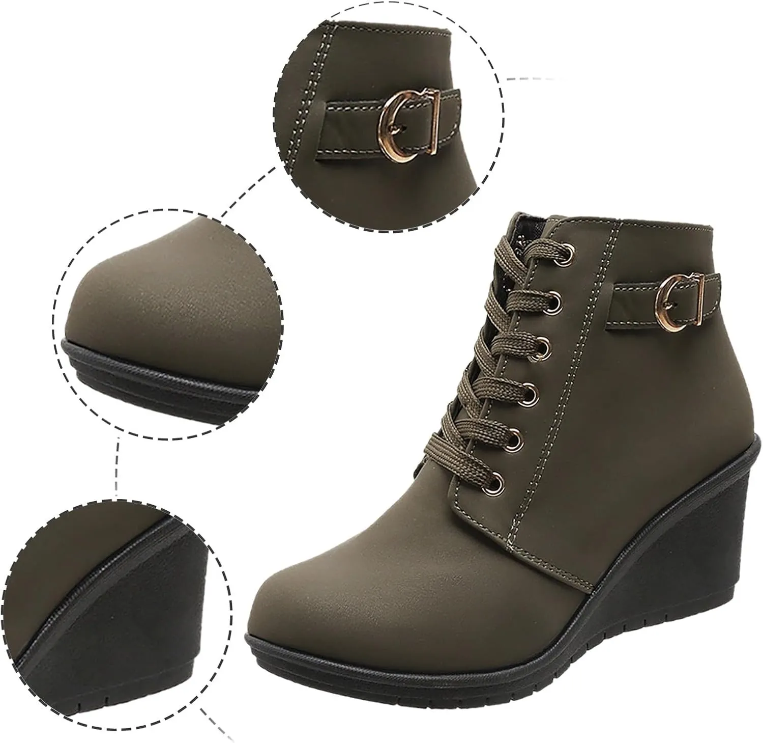 Womens Clasical Ankle Booties Lace-Up Zipper Breathable Lining Flat Ankle Combat Boots Crown Vintage Boots Shoes