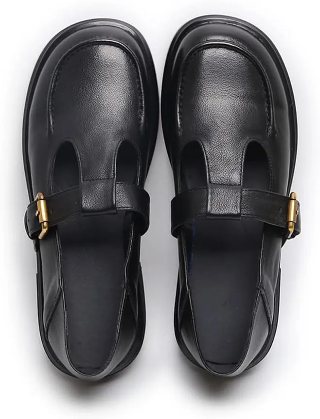 Women's Classic T-Strap Mary Jane Flats Soft Leather Uniform Dress Shoes