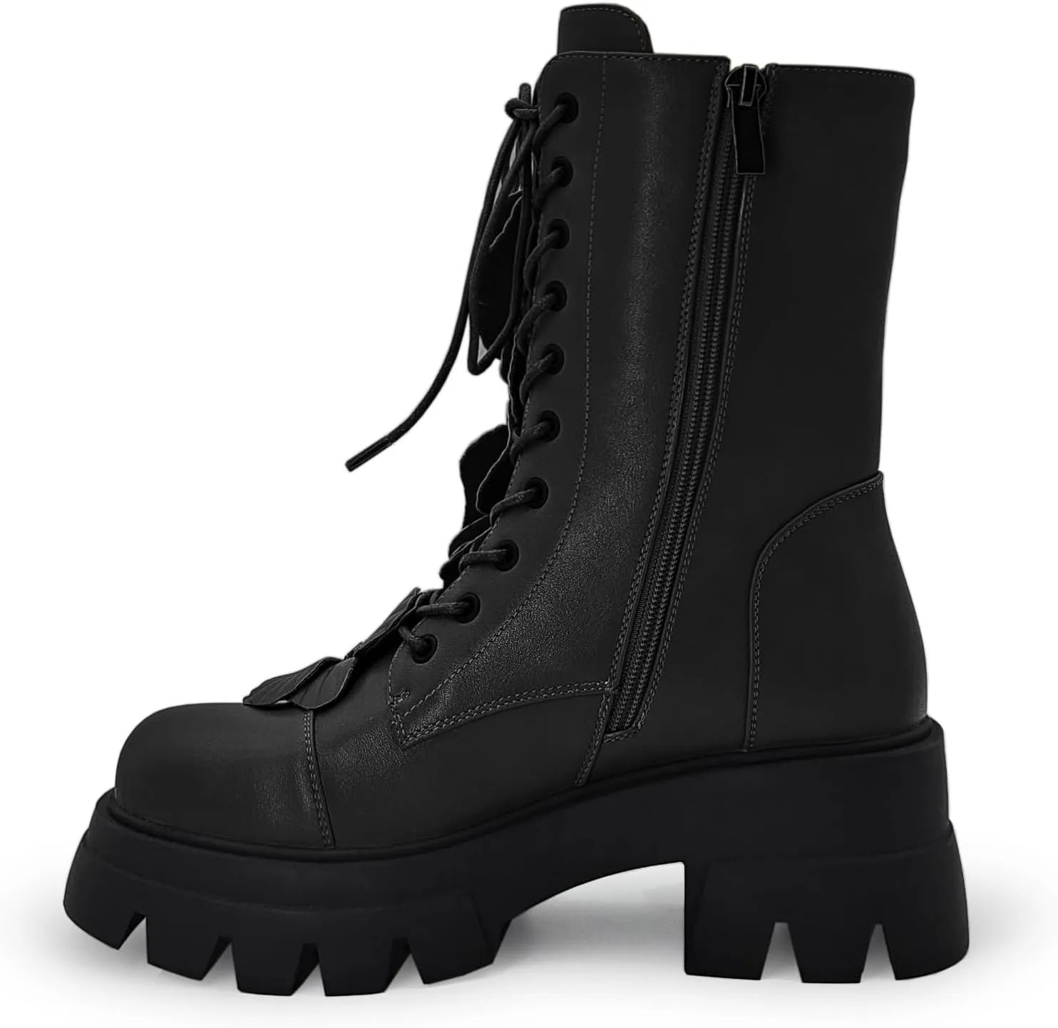 Women's Combat Boot Zebra Platform Ankle Adjustable Lace-Up Vamp Inside Zipper Fashion Party Boots