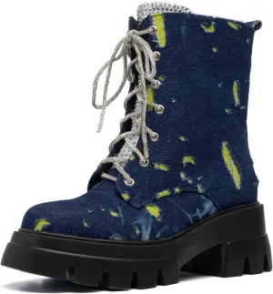 Women's Combat Boot Zebra Platform Ankle Adjustable Lace-Up Vamp Inside Zipper Fashion Party Boots