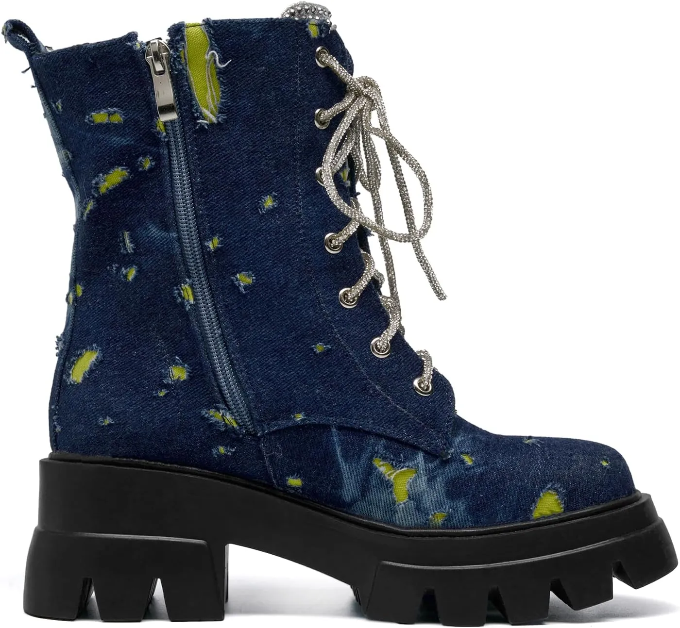 Women's Combat Boot Zebra Platform Ankle Adjustable Lace-Up Vamp Inside Zipper Fashion Party Boots