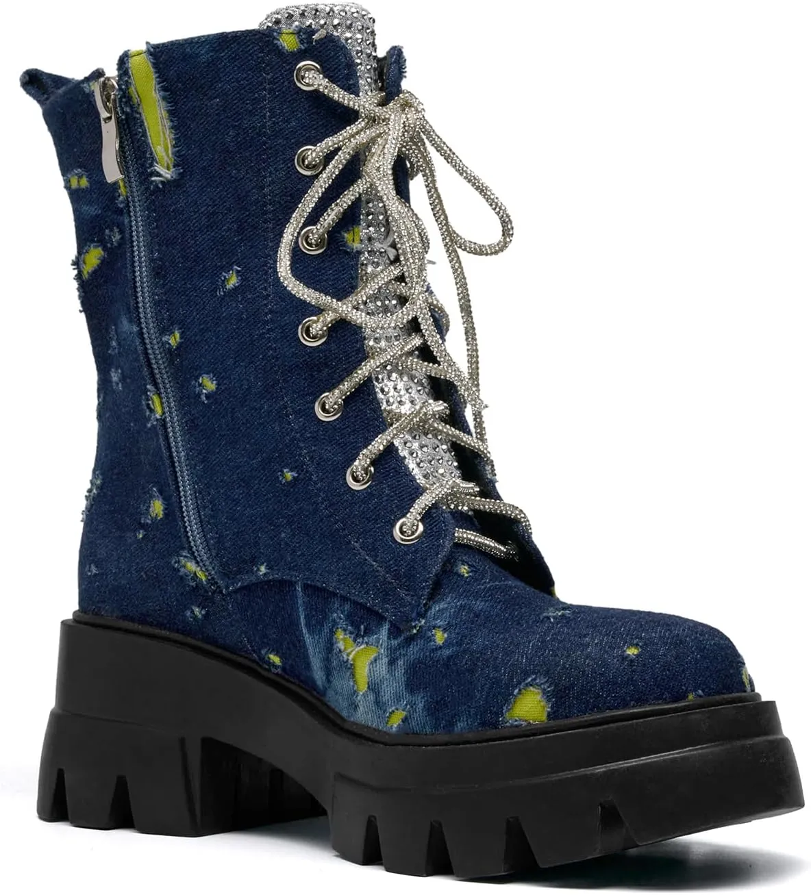 Women's Combat Boot Zebra Platform Ankle Adjustable Lace-Up Vamp Inside Zipper Fashion Party Boots