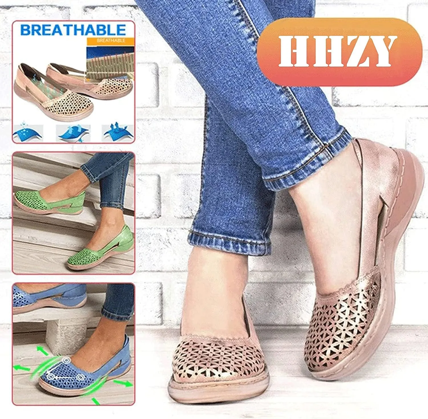Women's Comfortable Closed Toe Sandals Summer Hollow Wedge Sandals Solid Color Loafers Walking Flat Shoes Slip on Sandals Moccasins Beach Shoes,Brown,US12/EU43