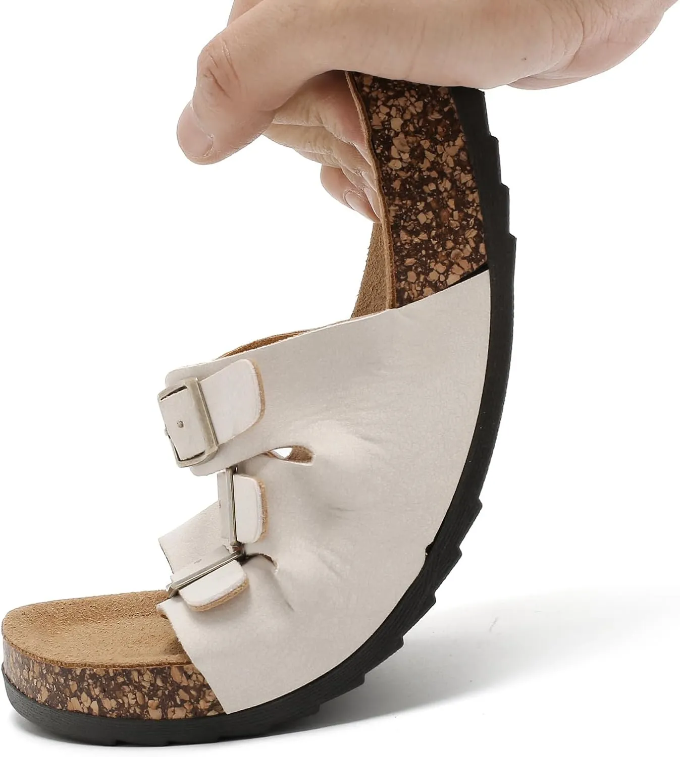Women's Cork Footbed Sandals, Mens Open Toe Slides with Adjustable Buckle Comfort Slip On Slippers for Summer