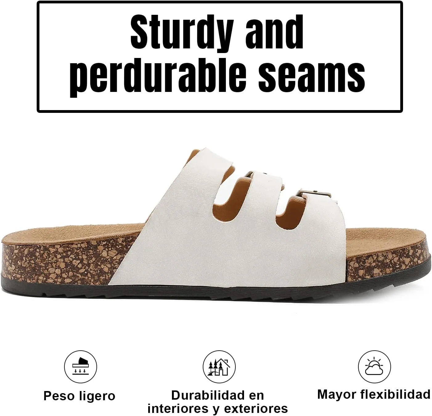 Women's Cork Footbed Sandals, Mens Open Toe Slides with Adjustable Buckle Comfort Slip On Slippers for Summer