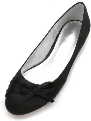 Womens Flat Bridal Slip on Shoes Closed Toe Bow Satin Bridal Bridesmaid Wedding Ballerina Pumps Shoes Sandals