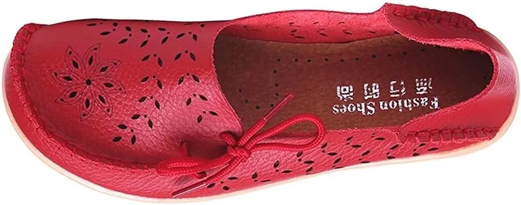 Women's Floral Leather Slipper Loafers Flat Shoes Slip-Ons