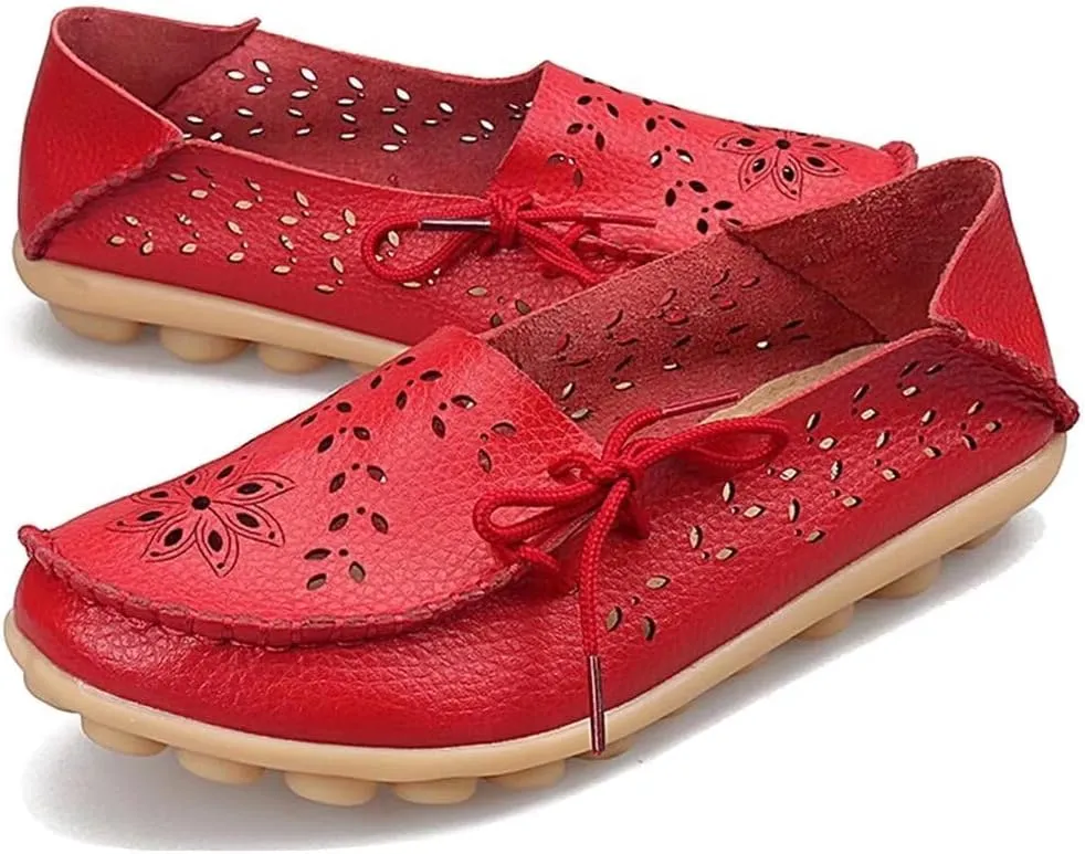 Women's Floral Leather Slipper Loafers Flat Shoes Slip-Ons