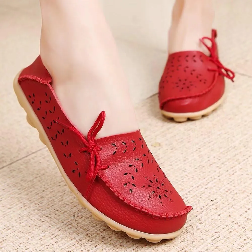 Women's Floral Leather Slipper Loafers Flat Shoes Slip-Ons