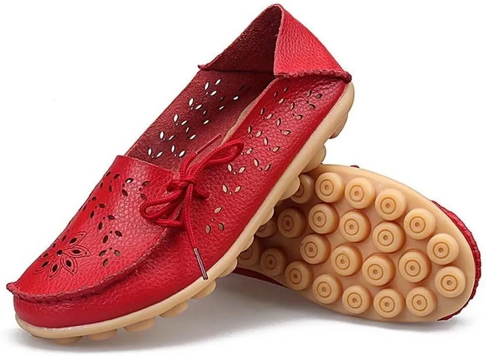 Women's Floral Leather Slipper Loafers Flat Shoes Slip-Ons