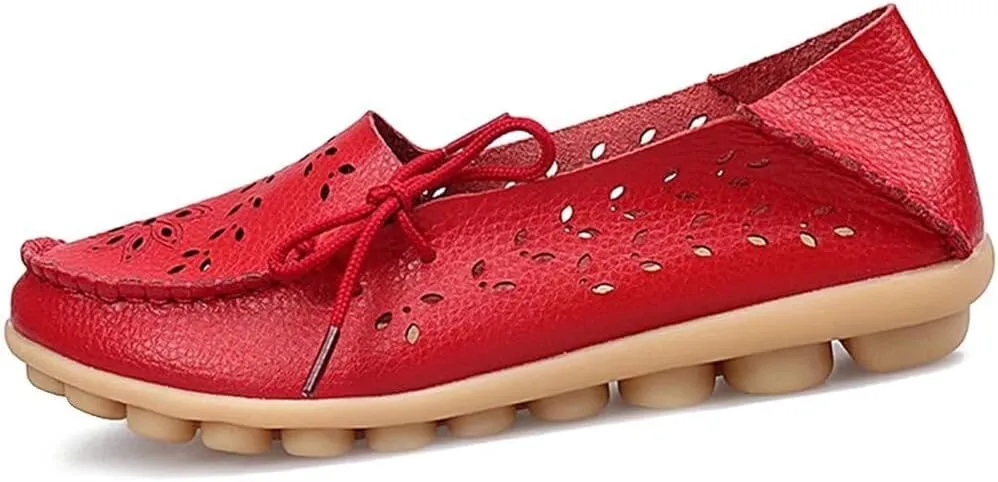 Women's Floral Leather Slipper Loafers Flat Shoes Slip-Ons
