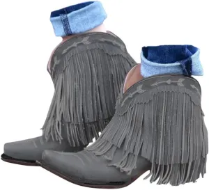 Women's Fringe Western Boot - Ankle Boots for Women Chunky Low Heel Almond Toe Slip on Western Booties Fashion Vintage Tassel Boots Slip On Chelsea Pump Ankle Booties Walking Short Boots