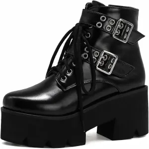 Women's Goth Platform Boots, Cosplay Gothic Combat Boots, Punk Chunky Block Ankle Booties Shoes